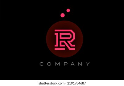 black pink R alphabet letter logo icon with dots and circle. Template design for business and company