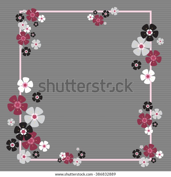 Black Pink Red Flowers Spring Frame Stock Vector Royalty