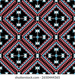 Black Pink Seamless Pattern with Geometry Text tile Design Inspired Native American Indian Traditional Navajo Aztec Ethnic Abstract 