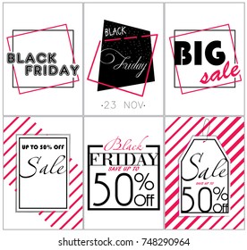 Black and pink set of Black Friday posters