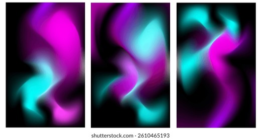 Black, pink and sky blue colour smooth gradient with soft blurred consept design background vector illustration. Set of 3. Editable . Smooth templates. Perfect for modern artwork. High quality graphic