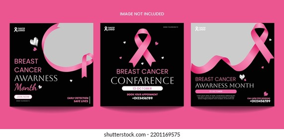Black Pink Social Media Or Instagram Post Design Template For Breast Cancer Awareness