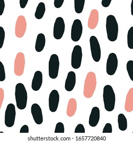 Black with pink spots seamless pattern. Hand drawn pattern.