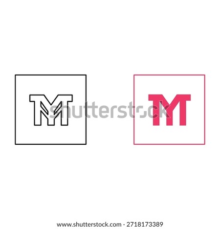 Black and pink square with stylized T M symbol outline