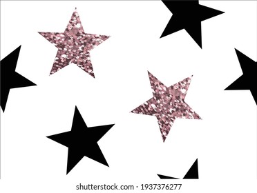 black pink star glitter hand drawn vector art