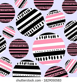 Patrón de círculos rayados negros y rosas. Ilustración del vector