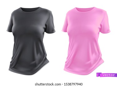 Black and pink t-shirt mockup. 3d realistic vector