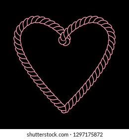 Black and pink twine rope heart, love bonds, valentine day concept, vector