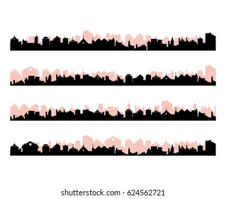 Black and pink vector cityscape set
different city silhouettes