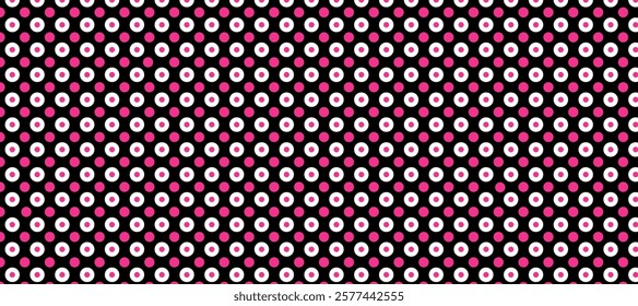 Black pink and white polka dots pattern background