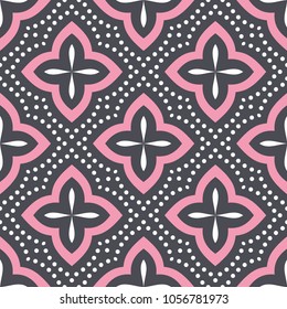 Black, pink and white seamless pattern. Geometric. Ornament, Traditional, Ethnic, Arabic, Turkish, Indian motifs. Great for fabric and textile, wallpaper, packaging or any desired idea. 