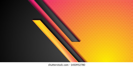 Black And Pink Yellow Abstract Tech Geometric Background With Glossy Stripes. Vector Corporate Design