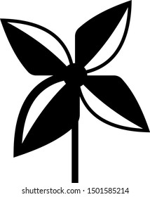 Black Pinwheel icon isolated on white background. Windmill toy icon.  Vector Illustration
