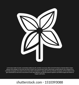 Black Pinwheel icon isolated on black background. Windmill toy icon.  Vector Illustration