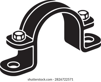 Black pipe clamp bracket vector icon for industrial design and engineering projects