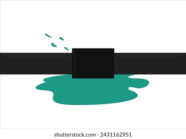 Black pipe with damaged joints. Editable Clip Art.