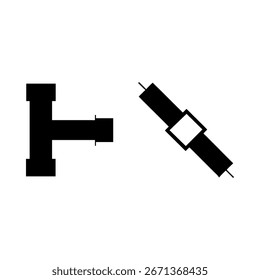 Black pipe fitting and angled syringe plumbing T-junction