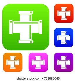 Black pipe fitting set icon color in flat style isolated on white. Collection sings vector illustration
