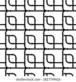 Tuberías negras sobre fondo blanco, patrón sin costura, textura para diseño, ilustración vectorial