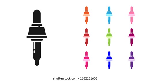 Black Pipette icon isolated on white background. Element of medical, chemistry lab equipment. Medicine symbol. Set icons colorful. Vector Illustration
