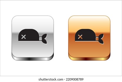 Black Pirate bandana for head icon isolated on white background. Silver and gold square buttons. Vector