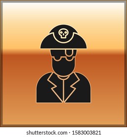 Black Pirate captain icon isolated on gold background.  Vector Illustration