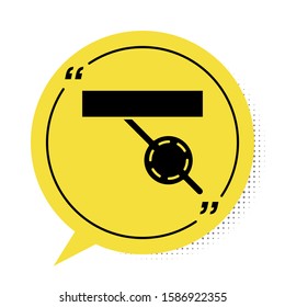 Black Pirate eye patch icon isolated on white background. Pirate accessory. Yellow speech bubble symbol. Vector Illustration