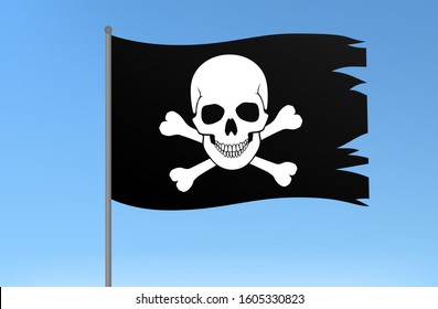Black pirate flag human skull and crossbones vector illustration