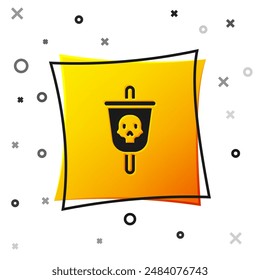 Black Pirate flag icon isolated on white background. Yellow square button. Vector