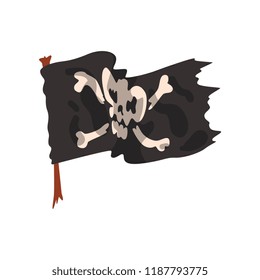 Black pirate flag with skull and bones vector Illustration on a white background