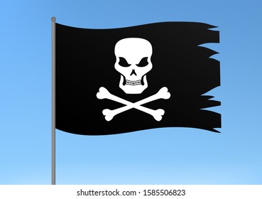 Black pirate flag skull and bones vector illustration