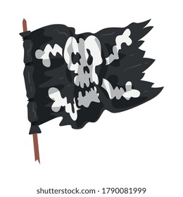 Black Pirate Flag with Skull and Bones Vector Illustration