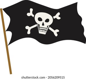 Black pirate flag with skull and bones
