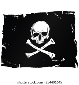 Black pirate flag with skull and bones