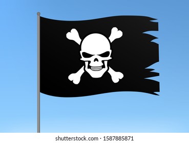 Black pirate flag skull and crossbones vector illustration