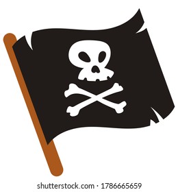 Schwarze Piratenflagge. Schädel und Kreuzknochen im flachen Stil.