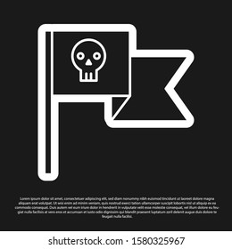 Black Pirate flag with skull icon isolated on black background.  Vector Illustration