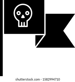 Black Pirate flag with skull icon isolated on white background.  Vector Illustration