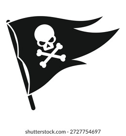 Schwarze Piratenflagge im Wind, mit bedrohlichem Schädel und Kreuzbeinen, die maritime Gefahr und Rebellion symbolisieren 