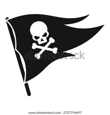 Black pirate flag waving in the wind, featuring a menacing skull and crossbones, symbolizing maritime danger and rebellion 