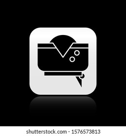 Black Pirate hat icon isolated on black background. Silver square button. Vector Illustration