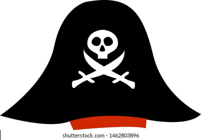 Black pirate hat, illustration, vector on white background.
