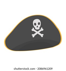 Black pirate hat with skull isolated on white background