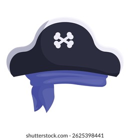 Black pirate hat with white skull and crossbones and blue scarf, representing adventure and seafaring life