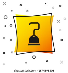 Black Pirate hook icon isolated on white background. Yellow square button. Vector Illustration