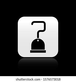 Black Pirate hook icon isolated on black background. Silver square button. Vector Illustration