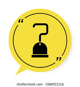 Black Pirate hook icon isolated on white background. Yellow speech bubble symbol. Vector Illustration