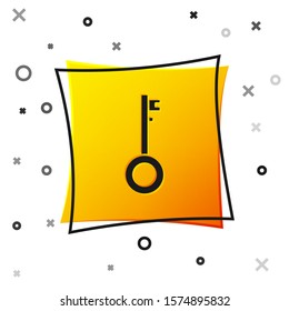 Black Pirate key icon isolated on white background. Yellow square button. Vector Illustration