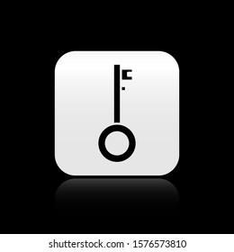 Black Pirate key icon isolated on black background. Silver square button. Vector Illustration