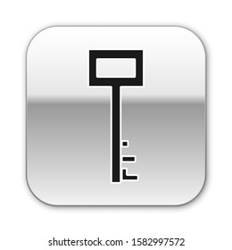 Black Pirate key icon isolated on white background. Silver square button. Vector Illustration